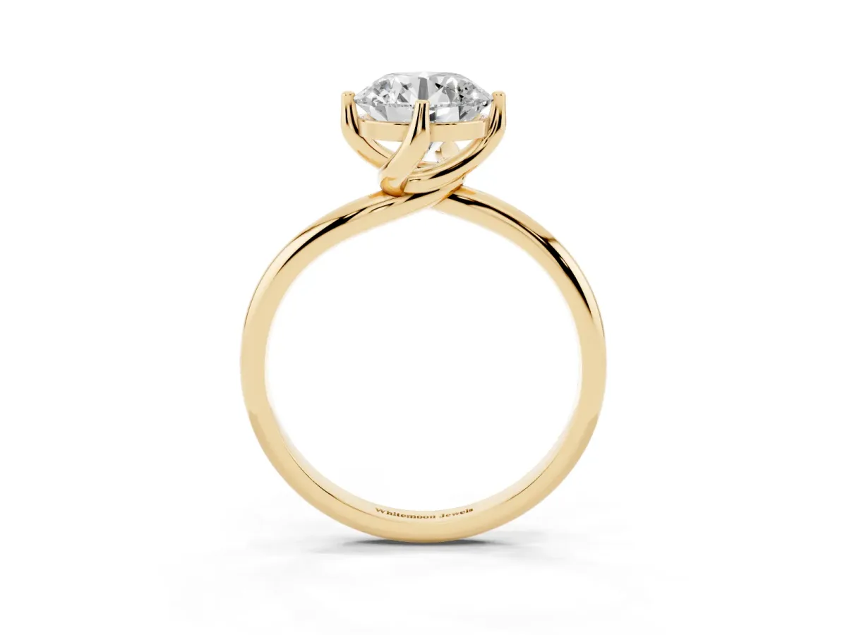 Round Cut Diamond Solitaire Engagement Ring with Four-Prong Setting and Classic Band Yellow gold