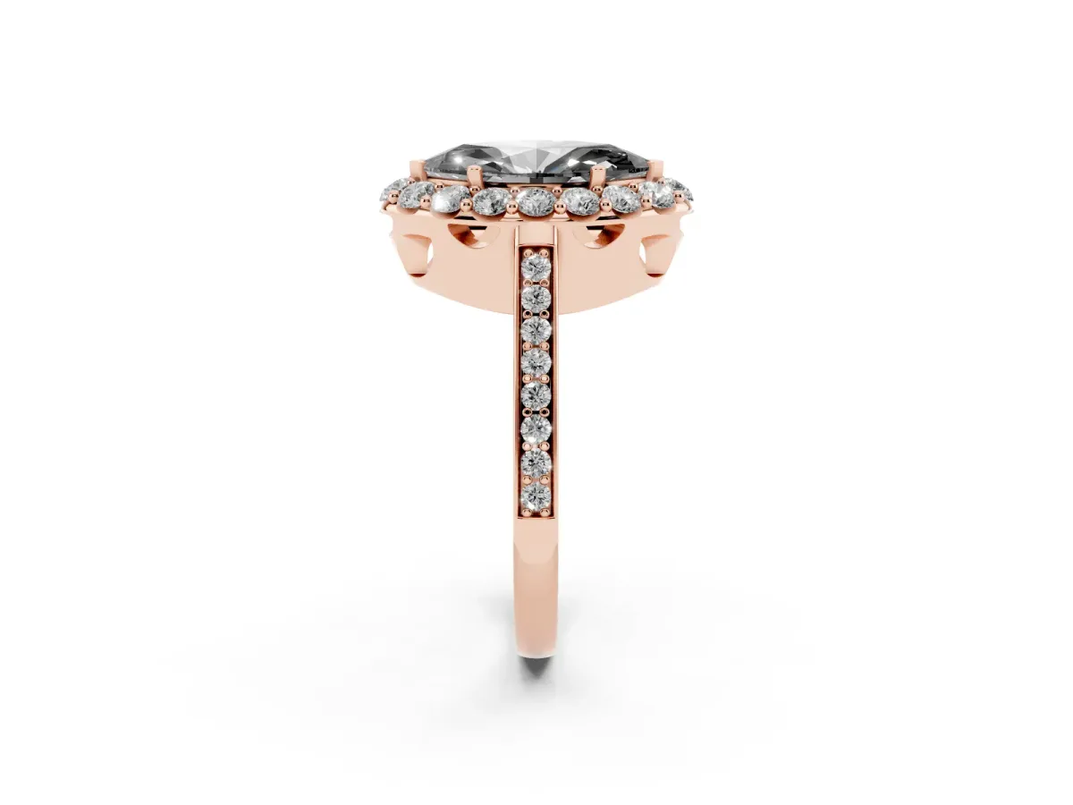 Fancy Black Marquise Cut Diamond Floral Halo Ring with Pavé Band and Prong Setting Rose gold