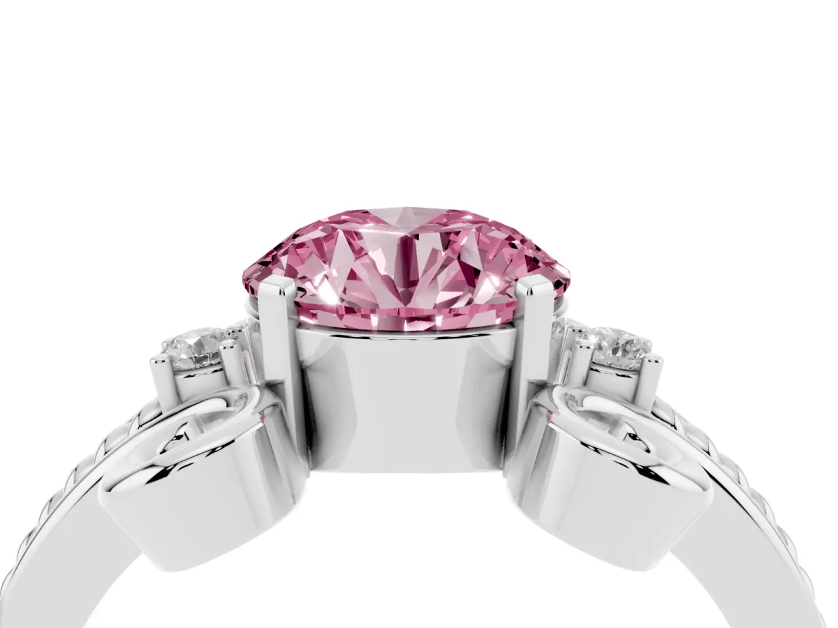 Fancy Pink Round Cut Solitaire Twisted Band Scroll Prong Ring Silver
