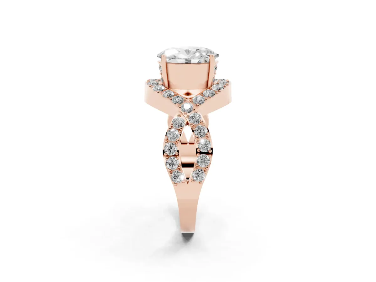 Oval Cut Solitaire Twist Band Pavé Diamond Engagement Ring Rose gold