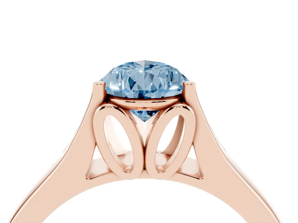 Fancy Blue Pear Cut Solitaire Diamond Ring with Cathedral Band and Four-Prong Setting Rose gold