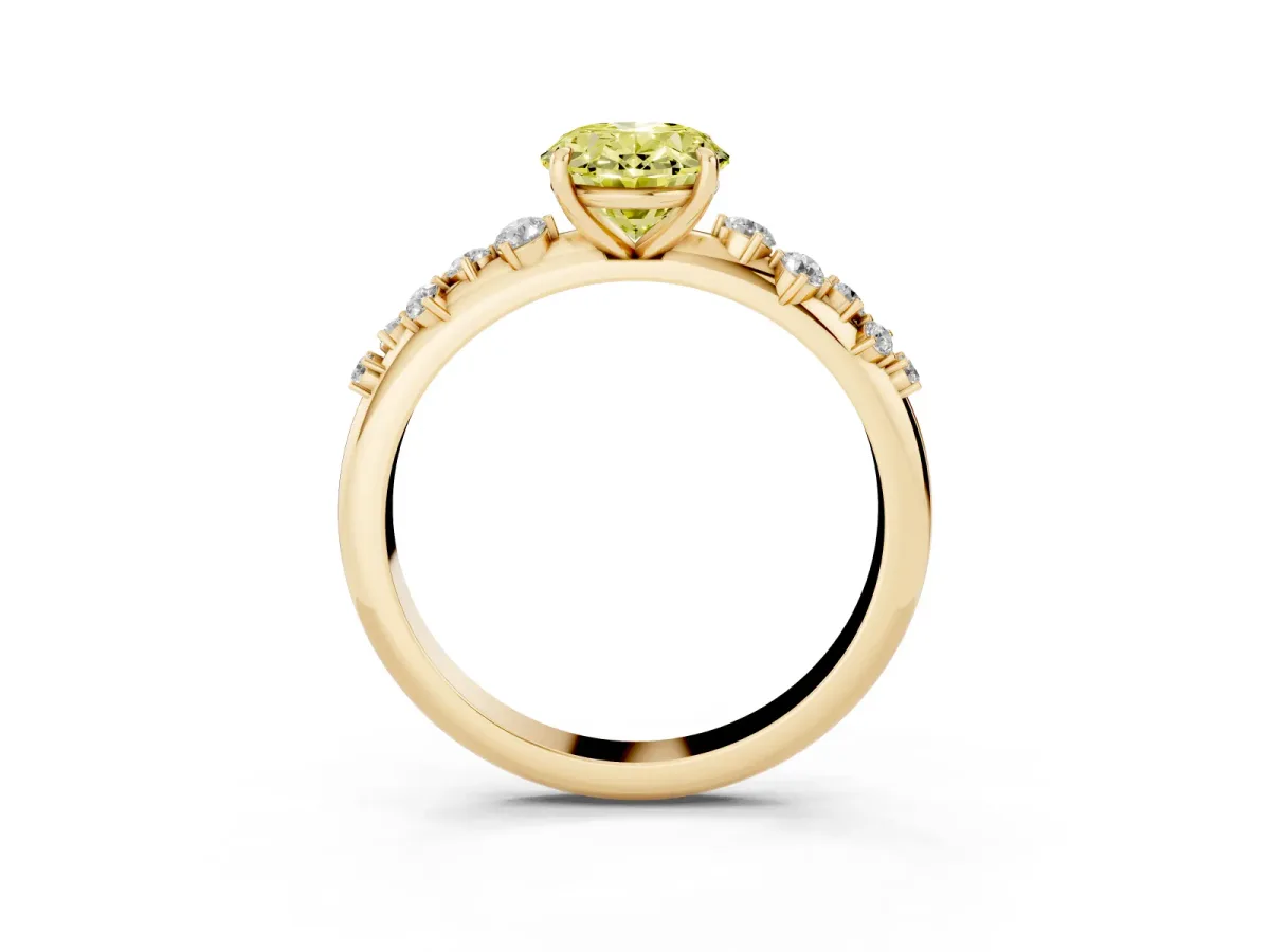 Fancy Yellow Oval Cut Diamond Cluster Prong-Set Solitaire Ring Yellow gold
