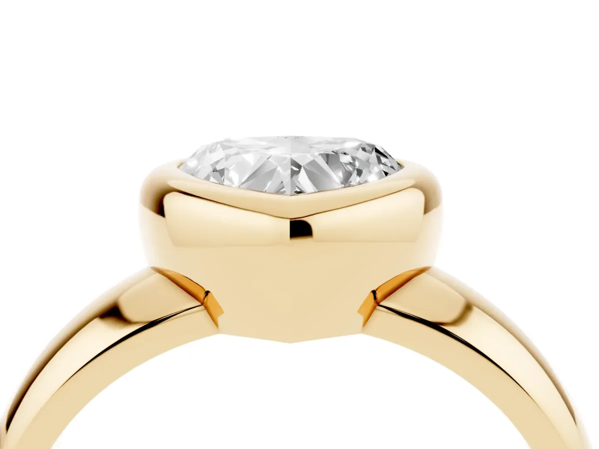 Bezel Set Heart Cut Solitaire Ring with Wide Band Yellow gold