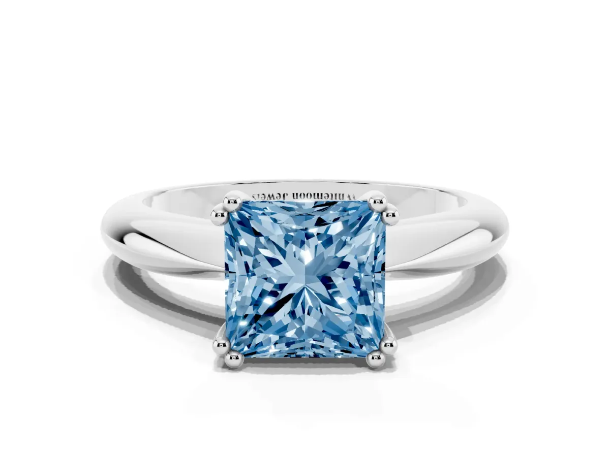 Fancy Blue Princess Cut Cut Solitaire Engagement Ring with Tapered Band and Four-Prong Setting Platinum