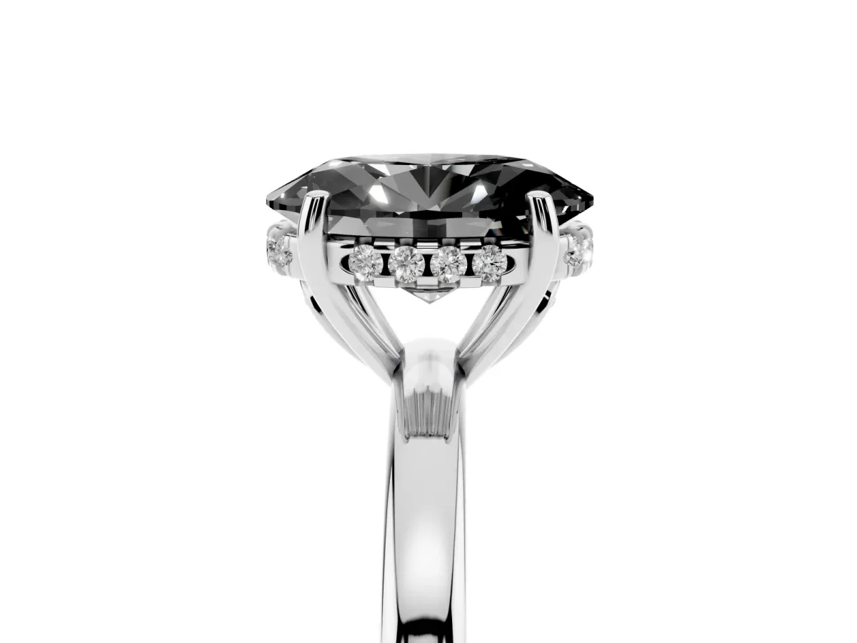Fancy Black Oval Cut Solitaire Diamond Ring with Prong Setting and Plain Band Silver