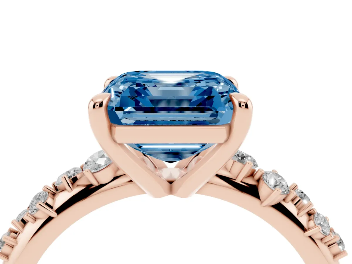 Fancy Blue Asscher Cut Cut Diamond Vine Band with Four-Prong Setting Rose gold