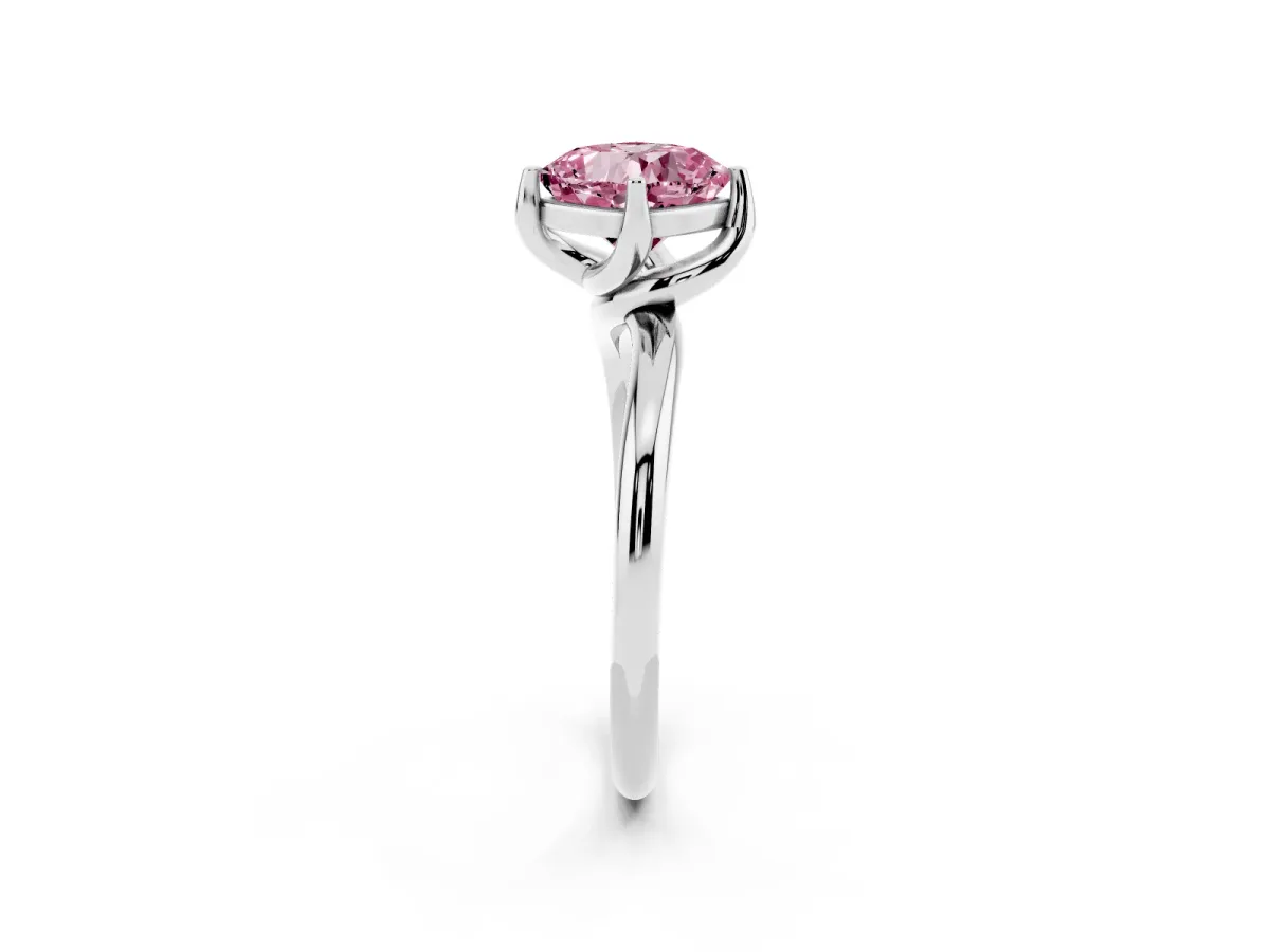 Fancy Pink Cushion Cut Diamond Solitaire Engagement Ring with Four-Prong Setting and Classic Band Platinum