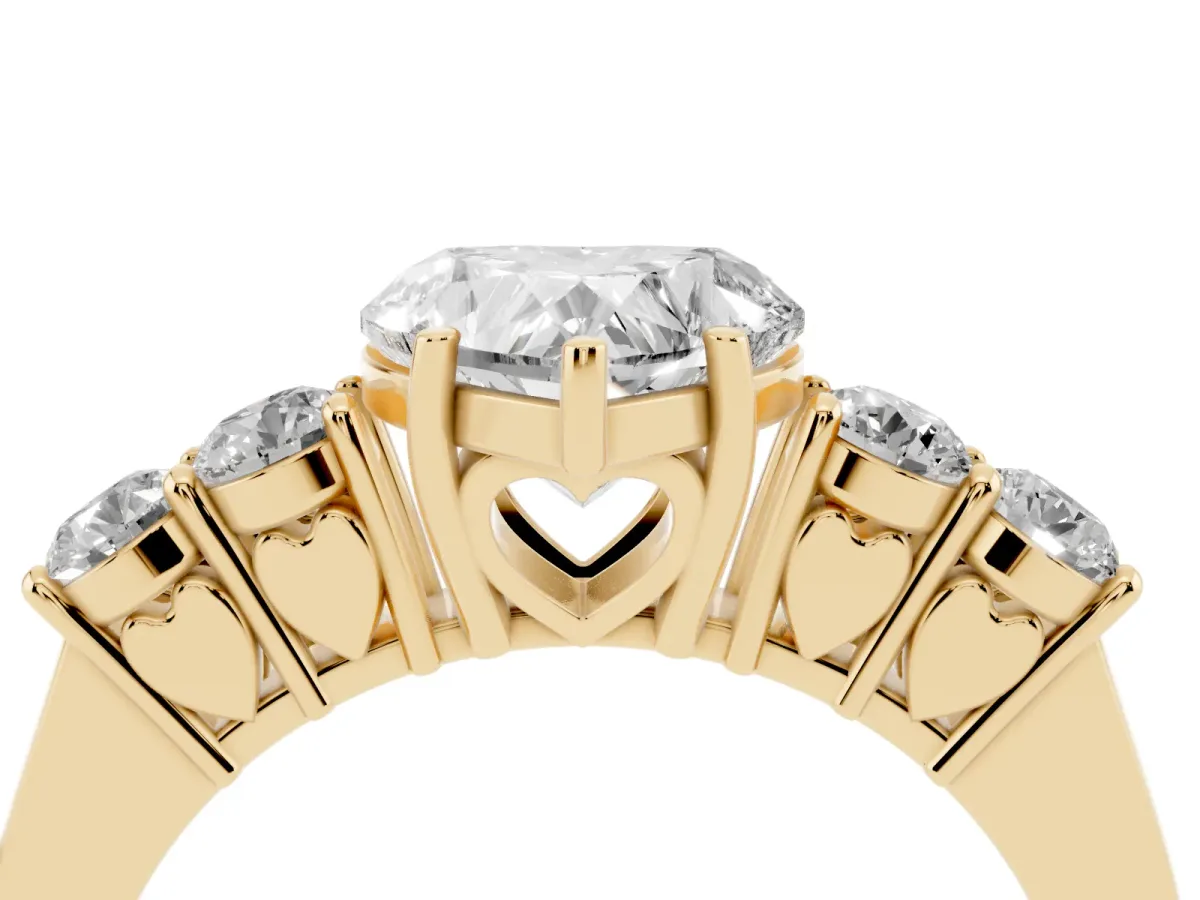 Heart Cut Cut Diamond Five-Stone Prong Set White Gold Ring Yellow gold