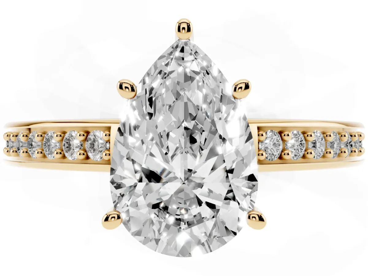 Pear Cut Solitaire Pavé Band Prong Setting Ring Yellow gold