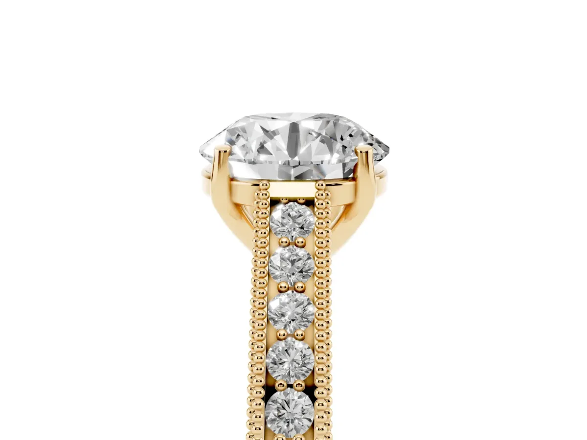 Round Cut Cut Pave Band Milgrain Solitaire Ring Yellow gold