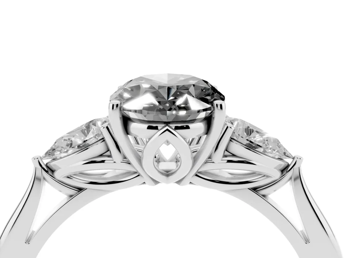 Fancy Black Three-Stone Oval Cut Brilliant Diamond Solitaire Ring with Tapered Band and Four-Prong Setting Silver