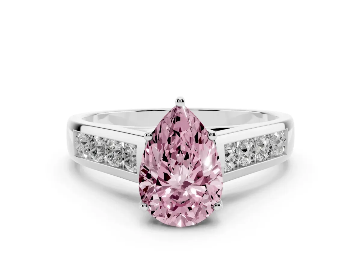 Fancy Pink Pear Cut Solitaire Channel-Set Diamond Engagement Ring with Four-Prong Setting Silver
