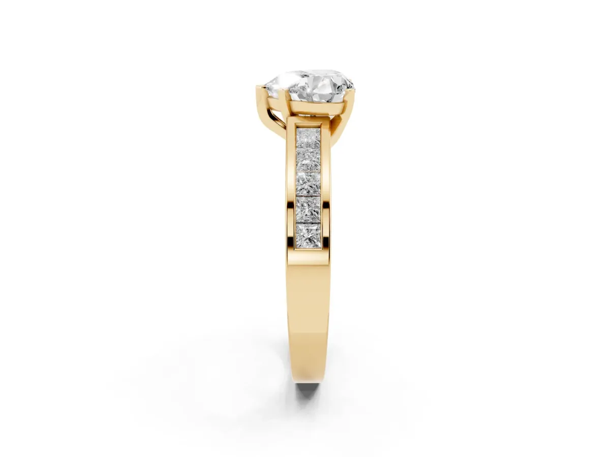 Heart Cut Solitaire Diamond Ring with Channel-Set Band and Four-Prong Setting Yellow gold