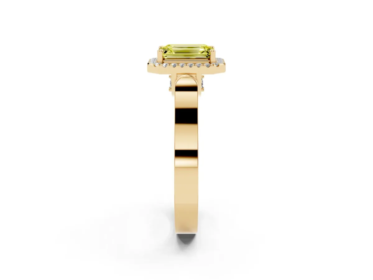 Fancy Yellow Emerald Cut Halo Pave Split Shank Prong Setting Ring Yellow gold