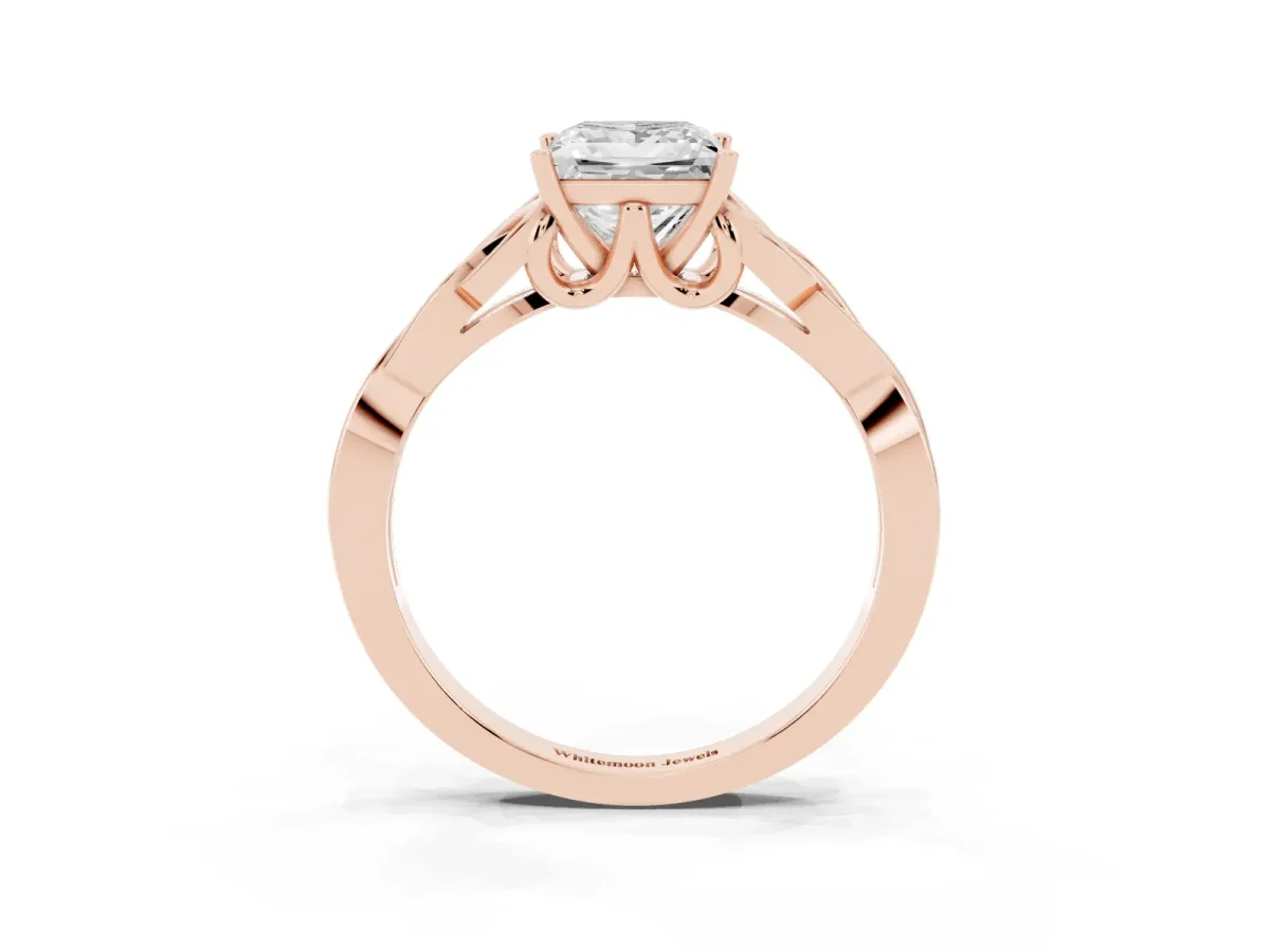 Princess Cut Diamond Solitaire Engagement Ring with Celtic Knot Band and Four-Prong Setting Rose gold