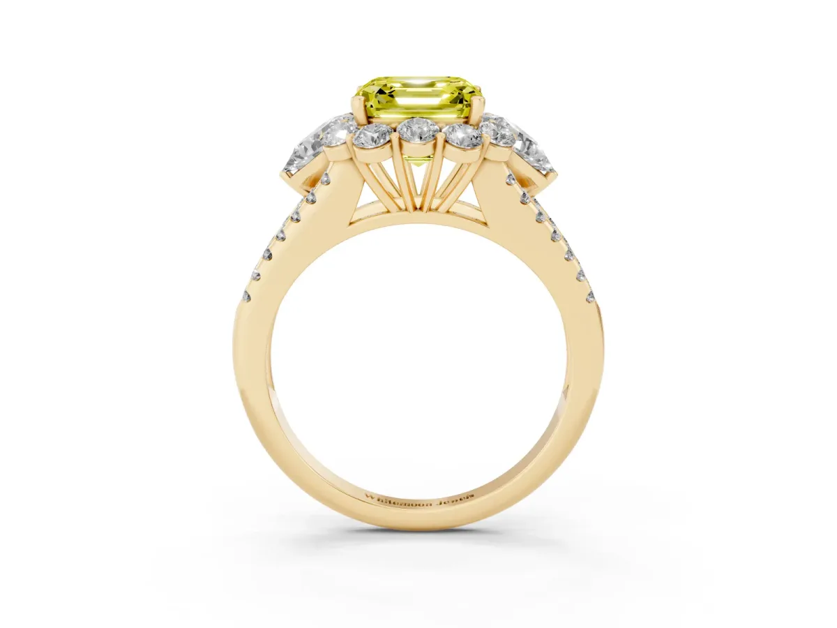 Fancy Yellow Asscher Cut Halo Split Shank Diamond Engagement Ring with Prong Setting Yellow gold