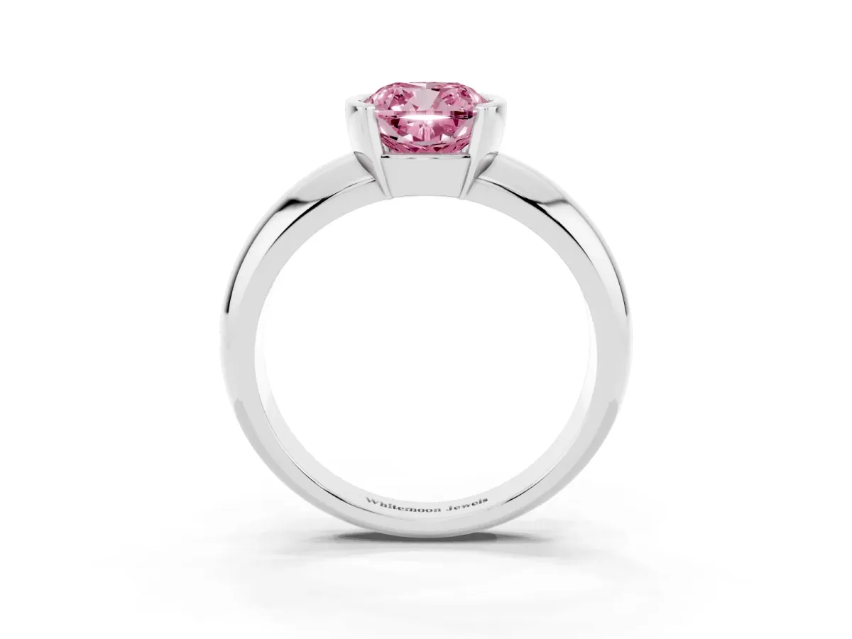 Fancy Pink Cushion Cut Solitaire Tension Set Diamond Ring with Wide Band Platinum