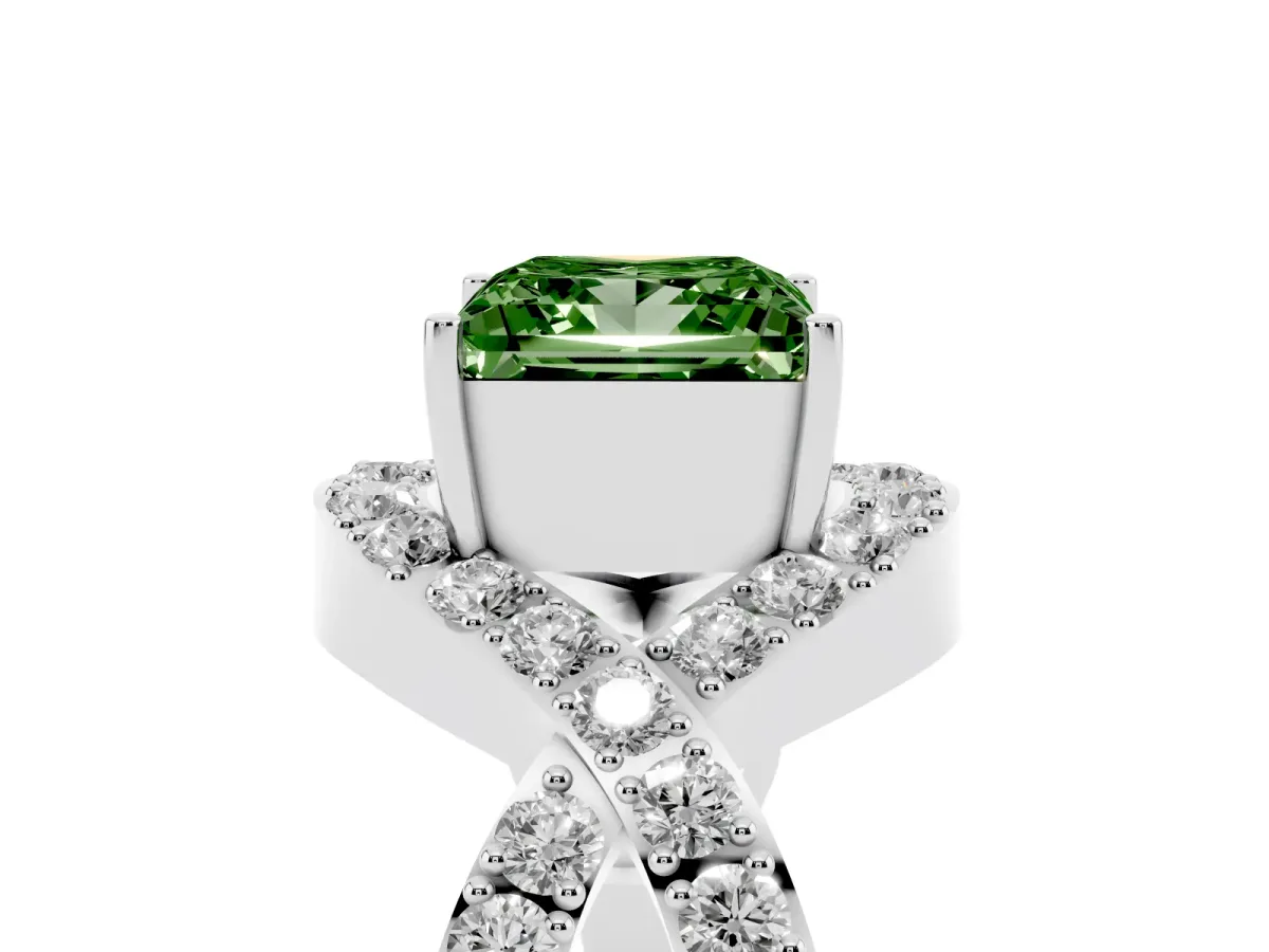 Fancy Green Princess Cut Solitaire Twist Band Pavé Diamond Engagement Ring Silver