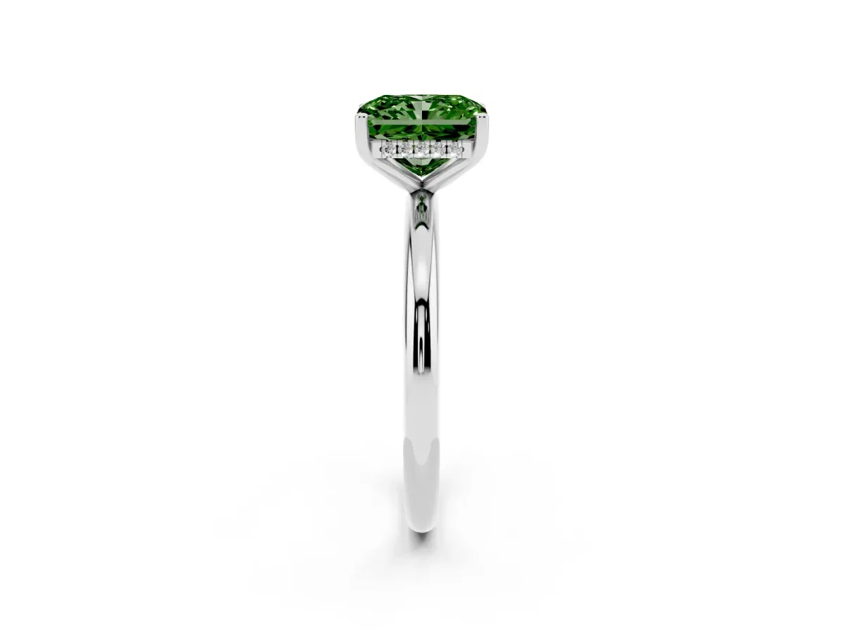 Fancy Green Radiant Cut Cut Solitaire Engagement Ring with Four-Prong Setting and Classic Band White gold