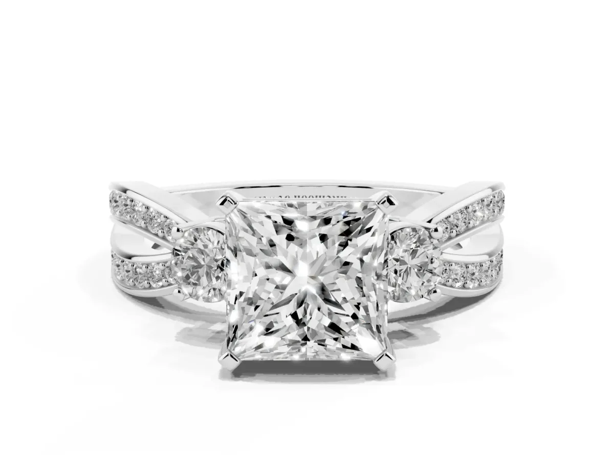 Three-Stone Princess Cut Cut Diamond Twist Band with Prong Setting Silver