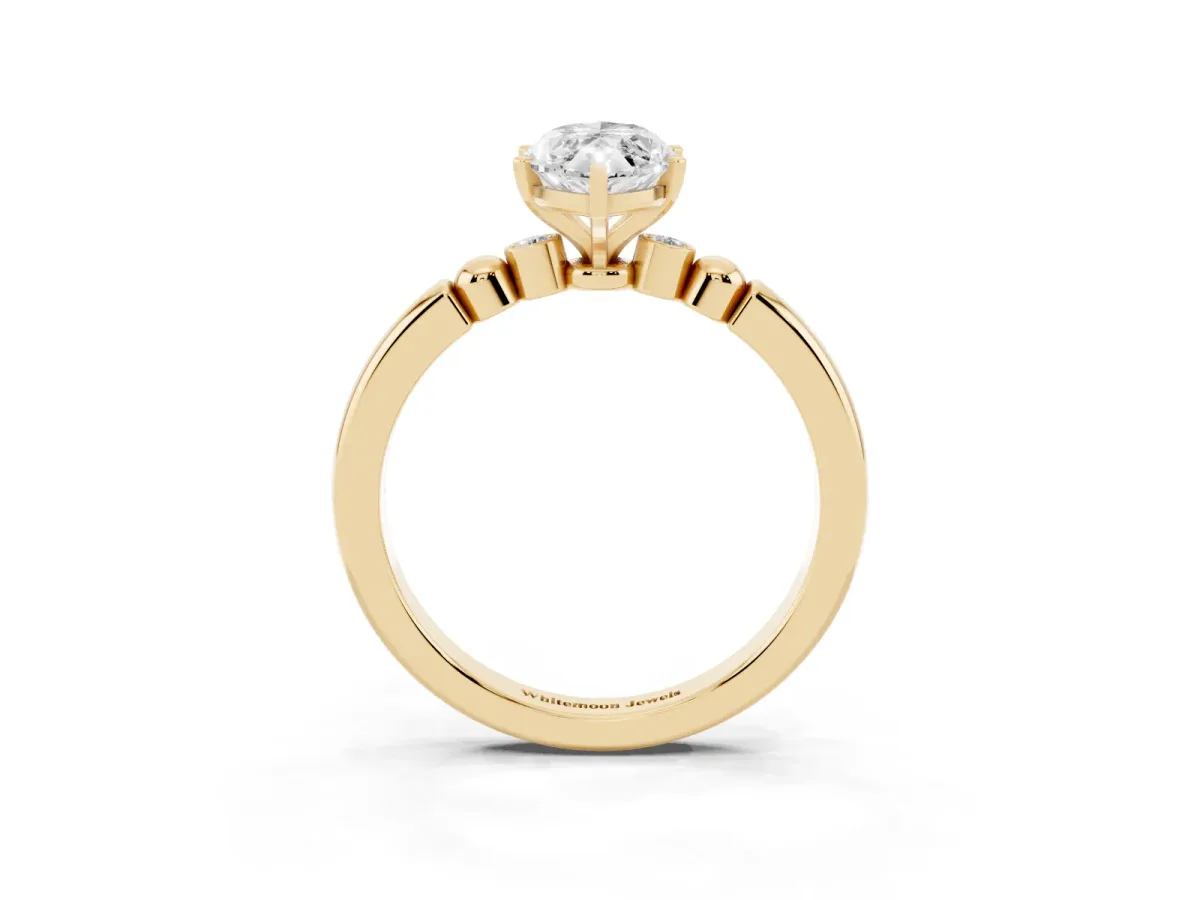 Marquise Cut Solitaire Beaded Band with Four-Prong Setting Yellow gold