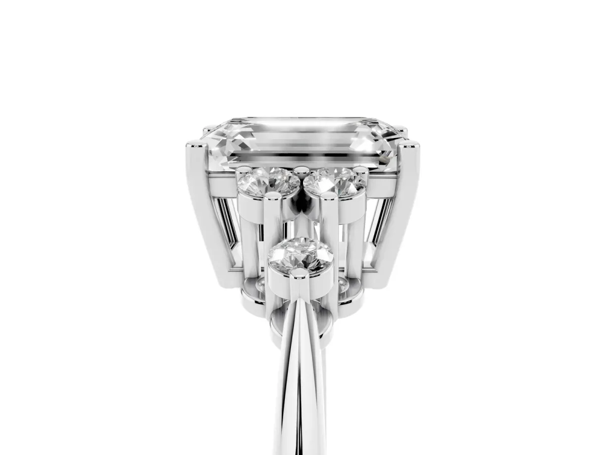 Emerald Cut Cut Diamond Cluster Ring with Solitaire Band and Four-Prong Setting Silver