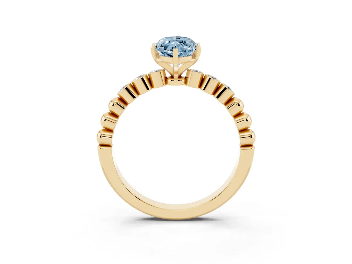 Fancy Blue Marquise Cut Solitaire Bezel Accent Diamond Engagement Ring with Beaded Band and Four-Prong Setting Yellow gold