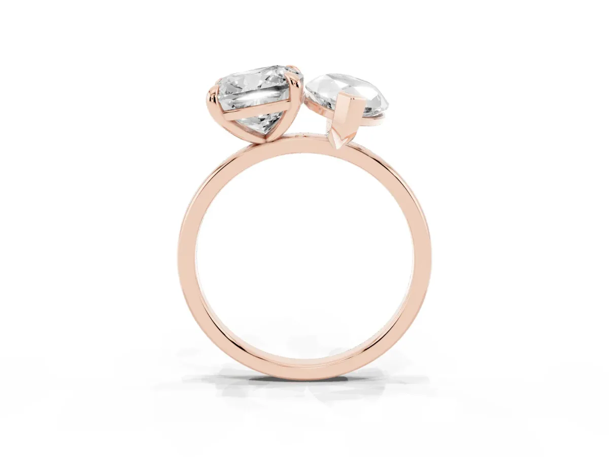 Cushion and Marquise Toi Moi Ring with Prong Setting and Plain Band Rose gold