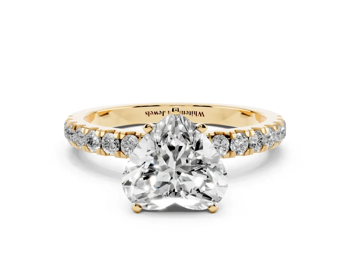 Heart Cut Diamond Solitaire Ring with Pavé Accents and Four-Prong Setting Yellow gold