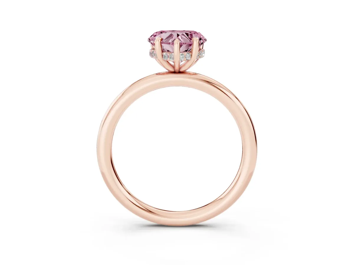 Fancy Pink Heart Cut Diamond Solitaire Ring with Thin Band and Four-Prong Setting Rose gold