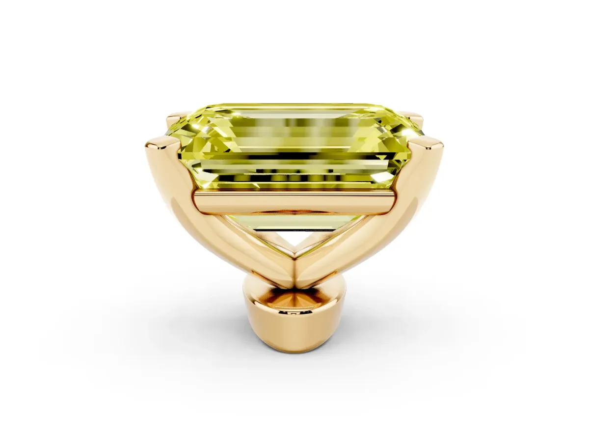 Fancy Yellow Emerald Cut Diamond Solitaire Ring with Prong Setting and Classic Band Yellow gold