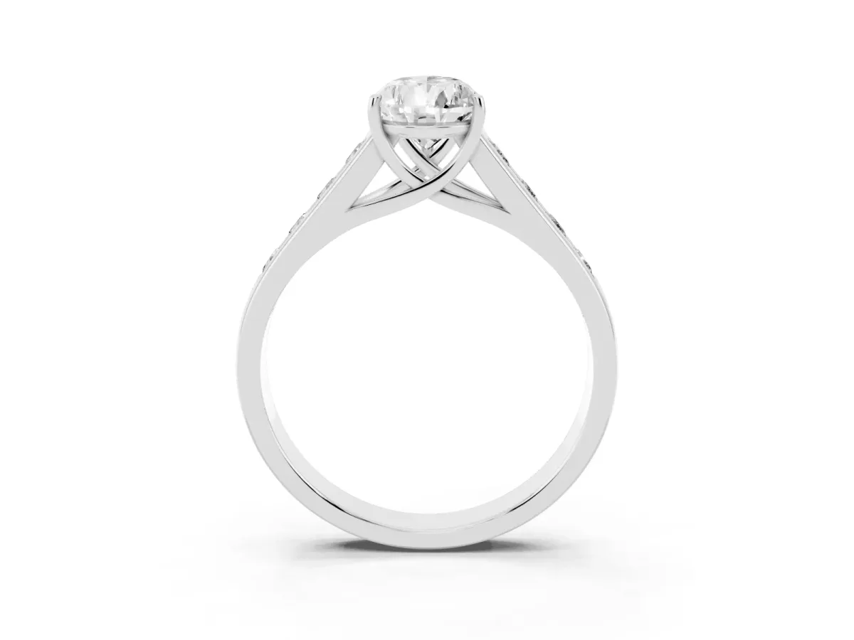 Pear Cut Solitaire Channel-Set Diamond Engagement Ring with Four-Prong Setting Platinum