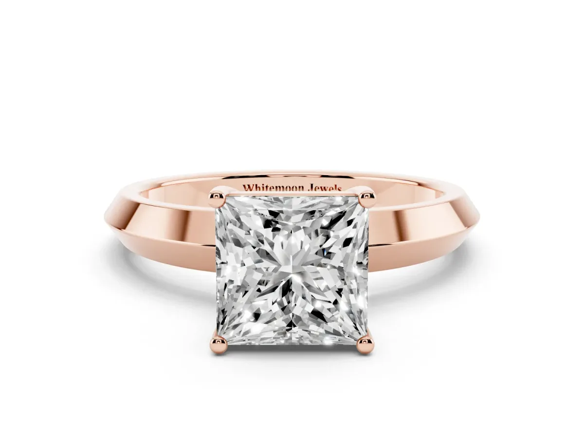 Princess Cut Cut Solitaire Engagement Ring with Flat Band and Four-Prong Setting Rose gold