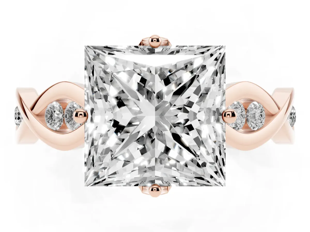 Princess Cut Solitaire Twist Band with Leaf Prong Setting Rose gold