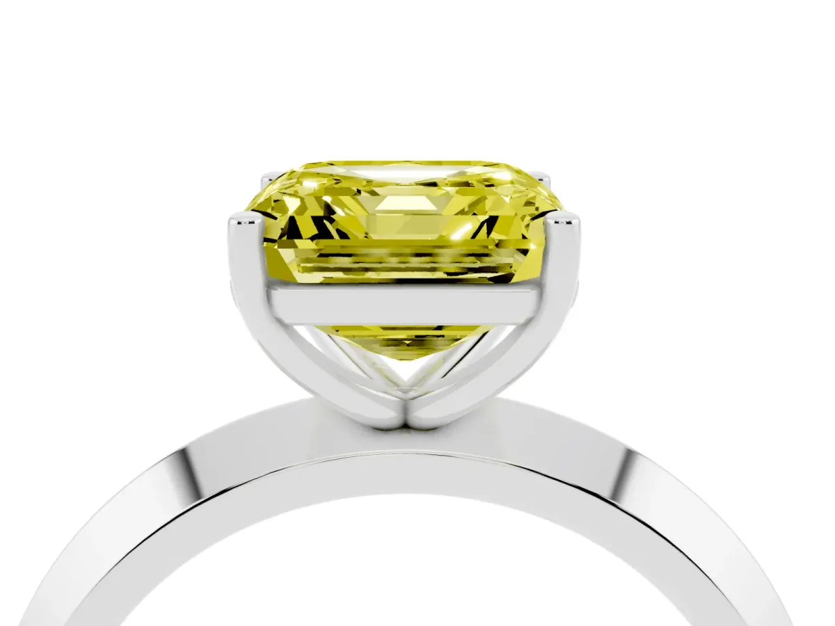 Fancy Yellow Asscher Cut Cut Solitaire Engagement Ring with Flat Band and Four-Prong Setting Silver