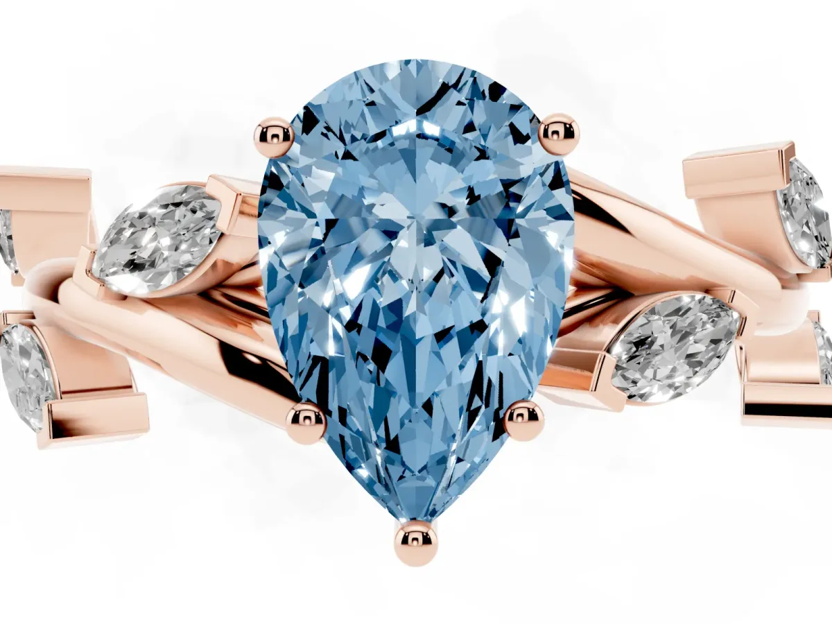 Fancy Blue Pear Cut Solitaire Twisted Band Marquise Accent Prong Setting Ring Rose gold