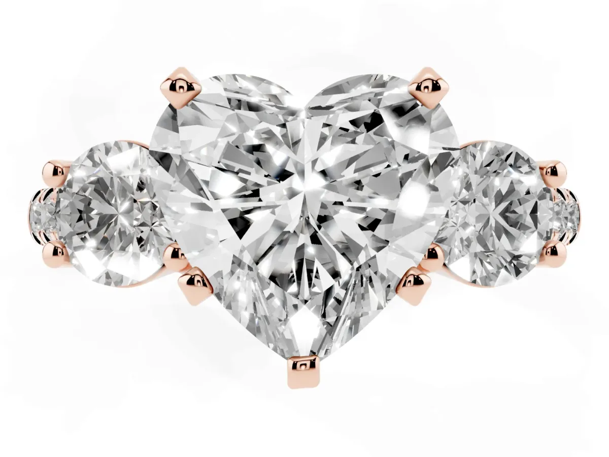 Three-Stone Heart Cut Diamond Pavé Band with Four-Prong Setting Rose gold