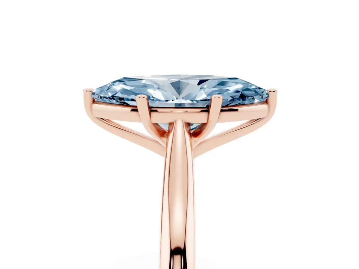 Fancy Blue Marquise Cut Cut Solitaire Ring with Cathedral Band and Four-Prong Setting Rose gold