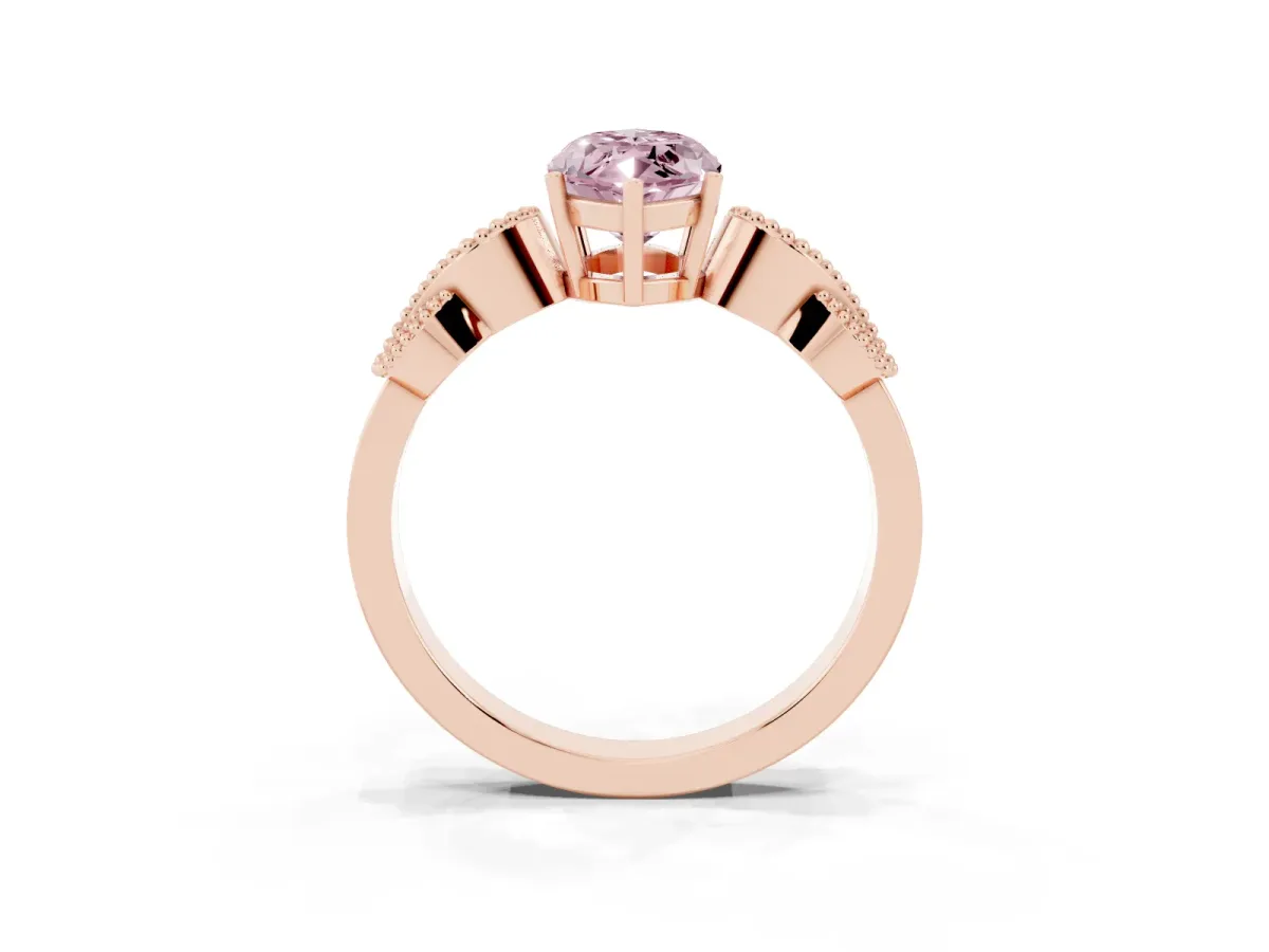 Fancy Pink Marquise Cut Solitaire Milgrain Leaf Band with Prong Setting Rose gold