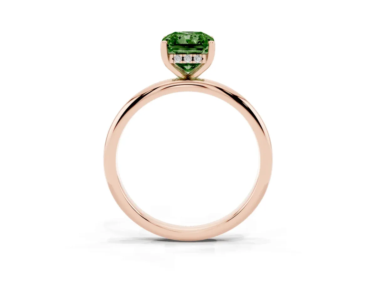 Fancy Green Radiant Cut Cut Solitaire Engagement Ring with Four-Prong Setting and Classic Band Rose gold