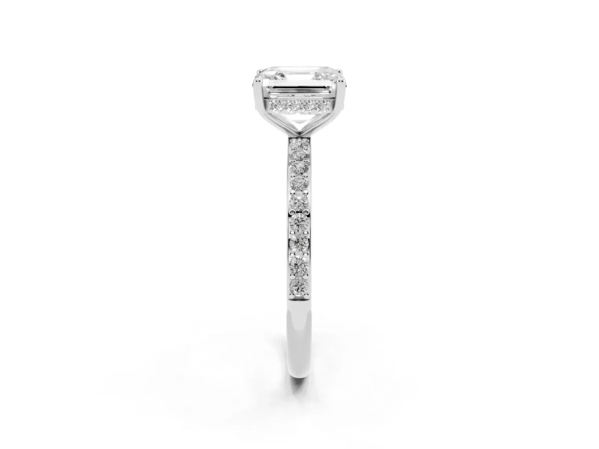Asscher Cut Cut Diamond Pavé Band Ring with Four-Prong Setting Platinum