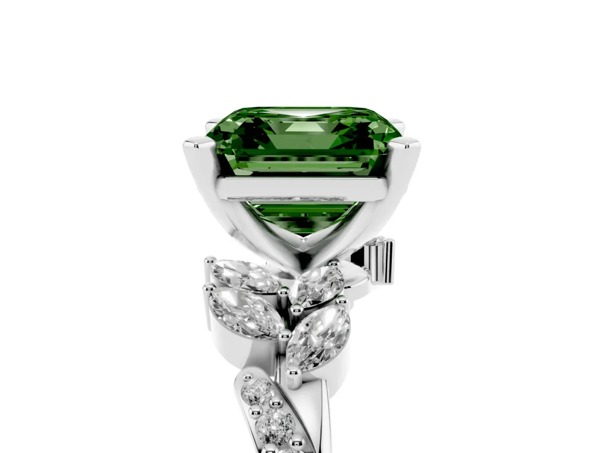 Fancy Green Asscher Cut Solitaire Marquise Twist Band with Six-Prong Setting Silver