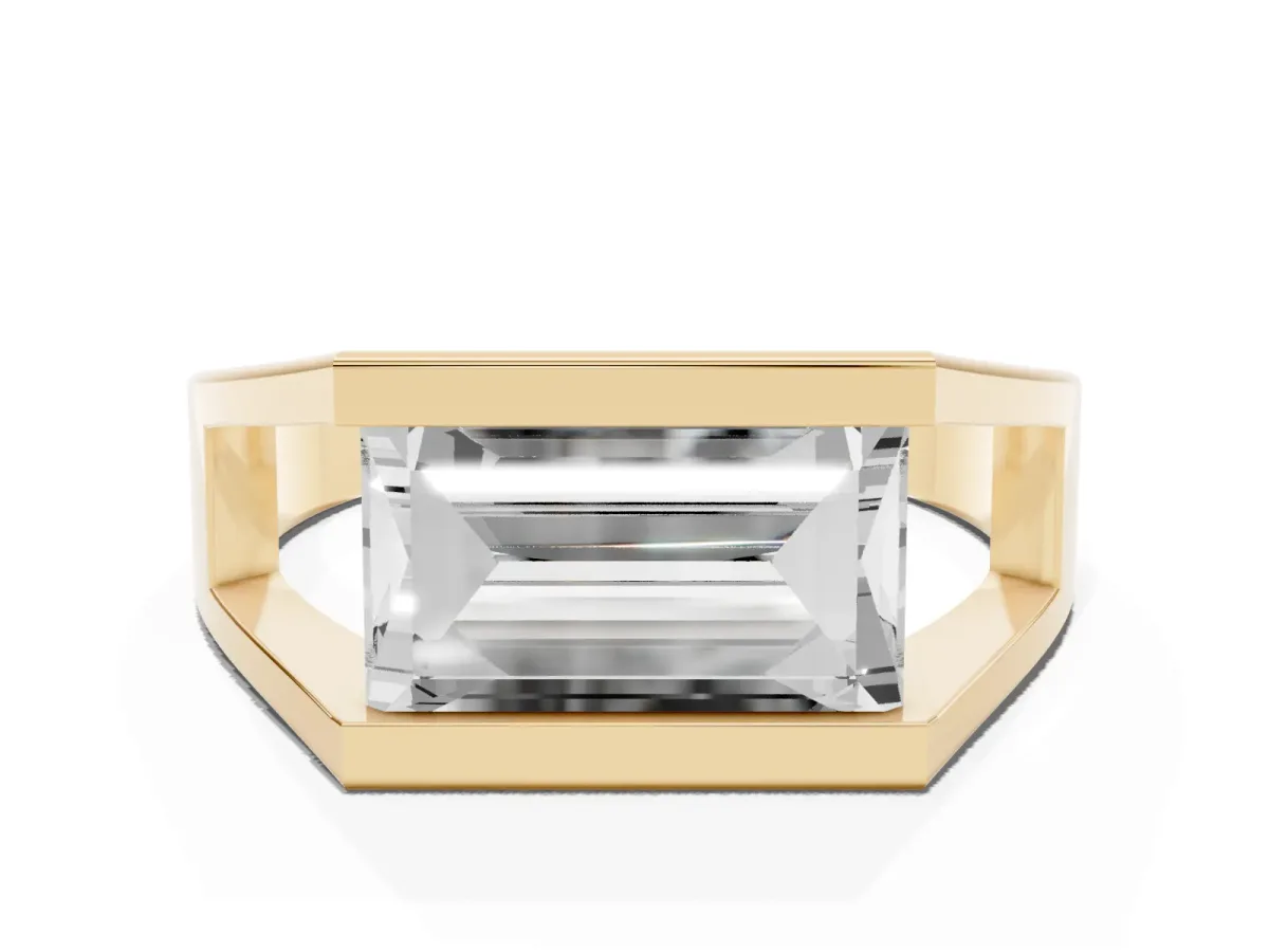 Baguette Diamond Geometric Solitaire Ring Yellow gold