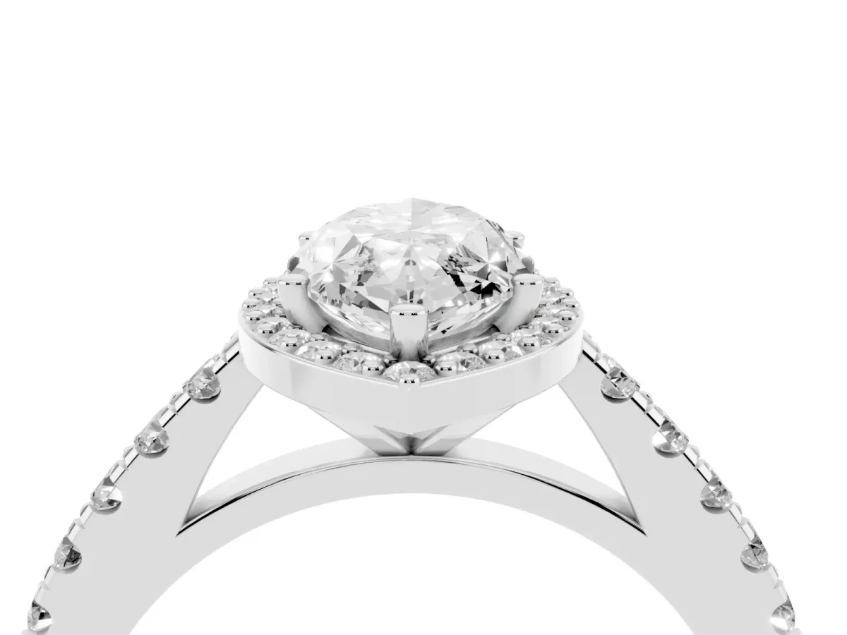 Marquise Cut Cut Halo Diamond Engagement Ring with Pave Band and Four-Prong Setting Silver