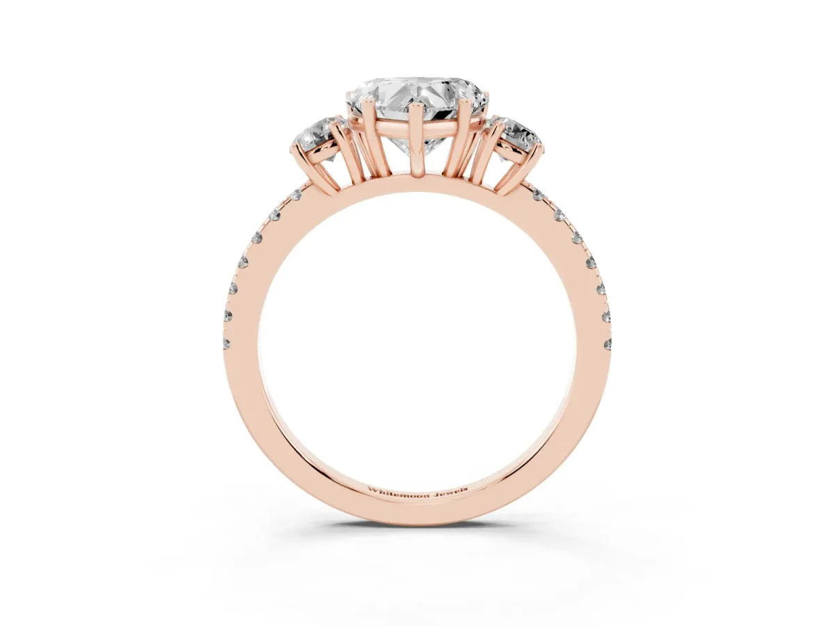 Three-Stone Heart Cut Cut Diamond Pavé Band with Prong Setting Rose gold
