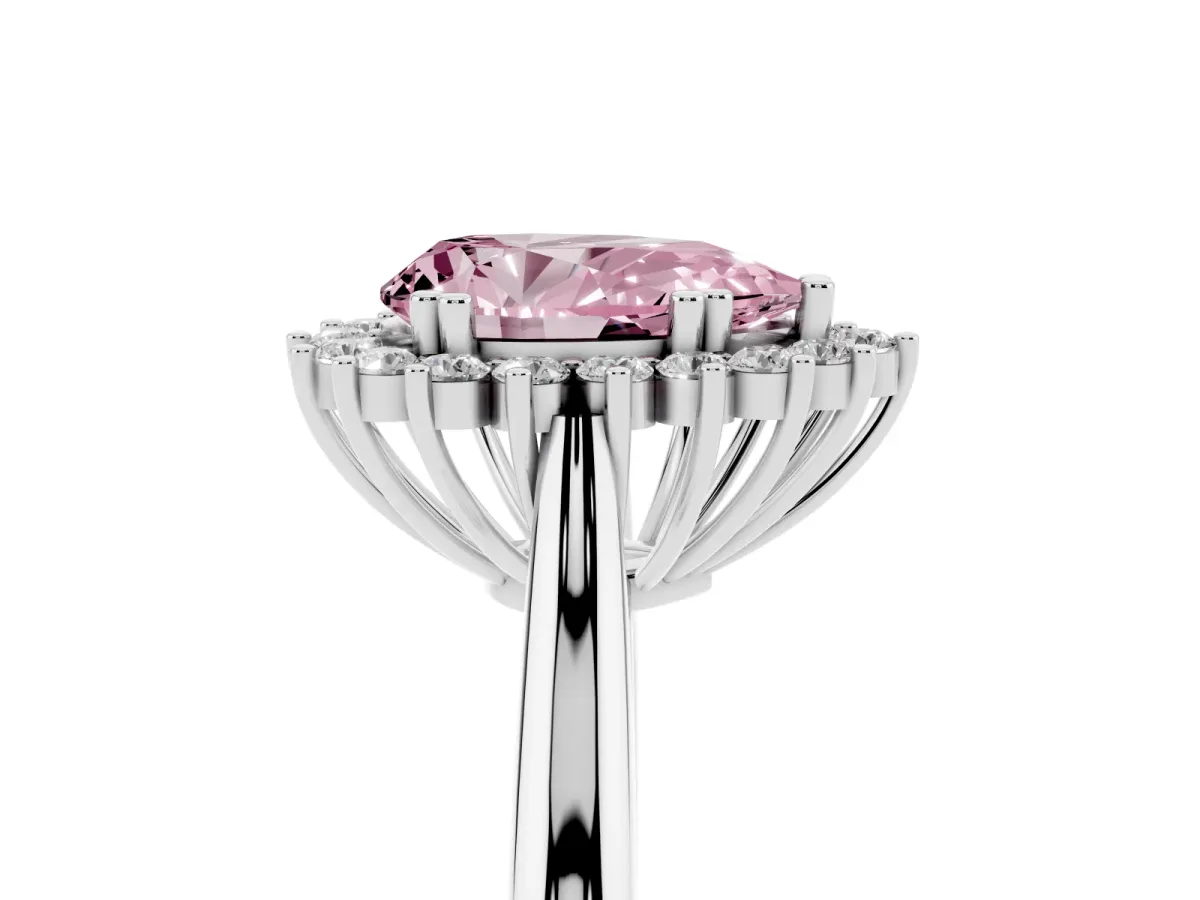 Fancy Pink Pear Cut Cut Diamond Halo Ring with Solitaire Band and Prong Setting Silver