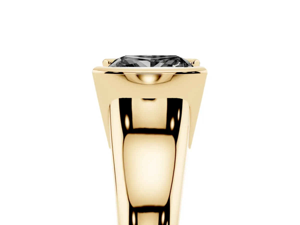 Fancy Black Princess Cut Solitaire Tension Set Diamond Ring with Split Shank Band Yellow gold