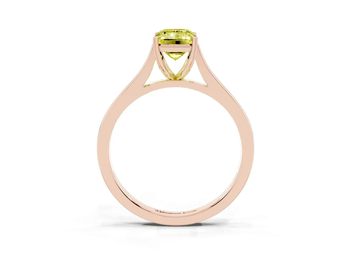 Fancy Yellow Emerald Cut Solitaire Heart Prong Engagement Ring with Tapered Band Rose gold