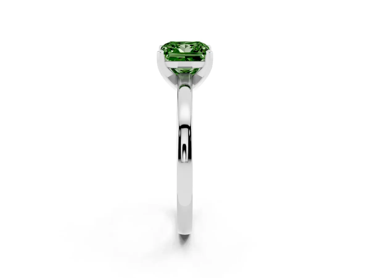 Fancy Green Princess Cut Solitaire Diamond Engagement Ring with Four-Prong Setting on a Classic Band Platinum