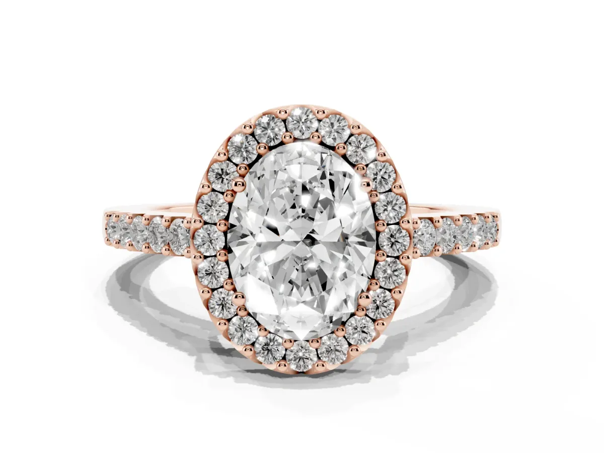 Oval Cut Halo Diamond Pavé Solitaire Ring Rose gold